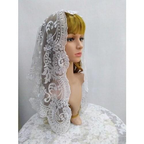 Off white Embroidery Spanish Lace Mantilla Catholic Lace Shawl