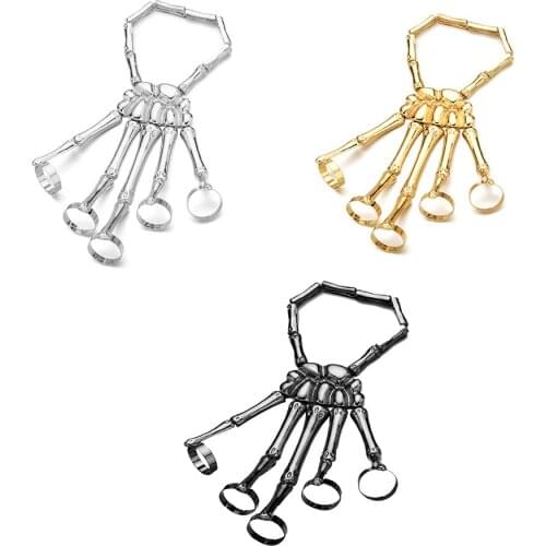 Hyperbole Hip Hop Metal Skull Hand Bracelets for Men Women Trendy Cosplay Halloween Jewelry Punk Skeleton Bangles Cool Party New