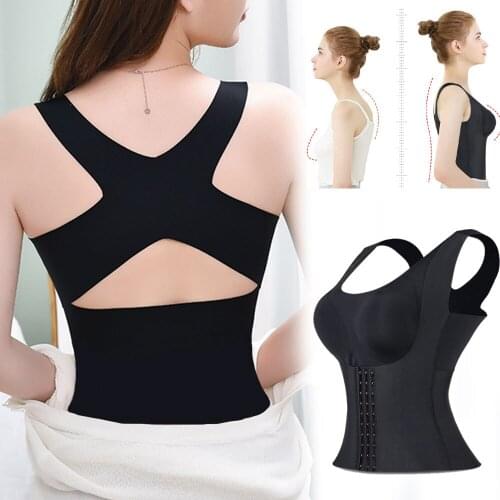 M-2XL Women Reducing Girdle Posture Corrector Bra Seamless Underwear Slimming Belly Sheath Cross Back Tank Top Body Fitness Vest