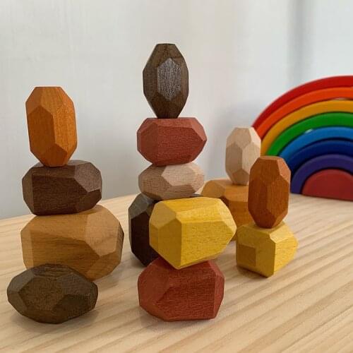 Wooden Rainbow Balance Blocks Natural Wood Toys Jenga Colored Stone Blocks Educational Toys Creative Montessori Toys for Kids