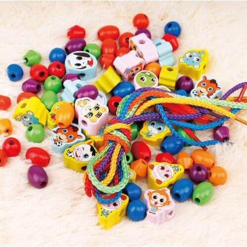 Wooden fruit building blocks animal beaded children beaded toys early childhood educational parent-child games