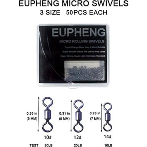 Eupheng 150pcs/pack Micro Swivels Fly Fishing Carp Fishing Easy Tippet change Extend Life of Lines Super Strong Light Smooth