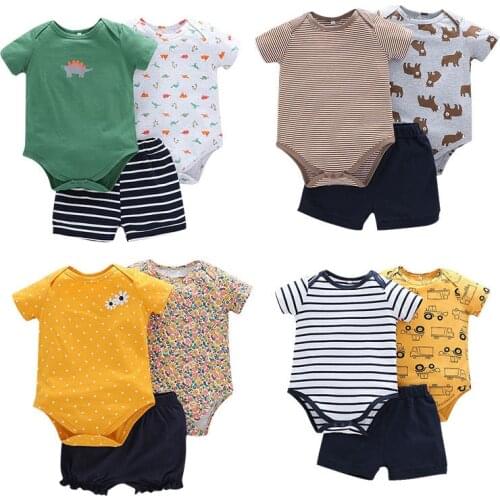 Summer Baby Bodysuit Toddler Boys Clothing Sets Casual Short Sleeve O-neck Cartoon Baby boy Jumpsuit + Shorts Baby Boys Outfit