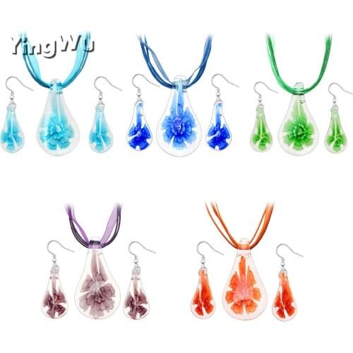 Yingwu 5 Sets/Lot Mix Colors Flower Murano Lampwork Glass Necklace Earring Jewelry Set, Fashion Jewelery Set, Murano Jewelry Set