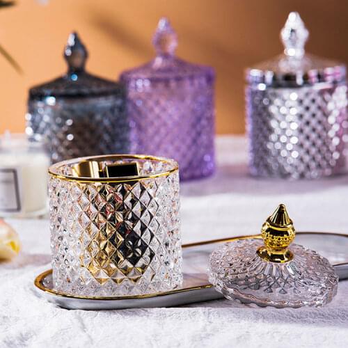 Candy Glass Jars Sugar Cookie Jar Cans European Color Crystal Storage 600ML Canned Diamond Box Cotton Swab Box Household Storage