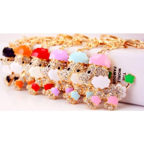 Colorful Rhinestone Animal Poodle Keychain Key Rings Luxury Crystal Cute Poodle Keychain Women Accessory Jewelry