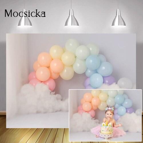 Colorful Balloons Newborn Kids Portrait Backdrop Photo Studio White Cloud Children Birthday Cake Smash Background Photography