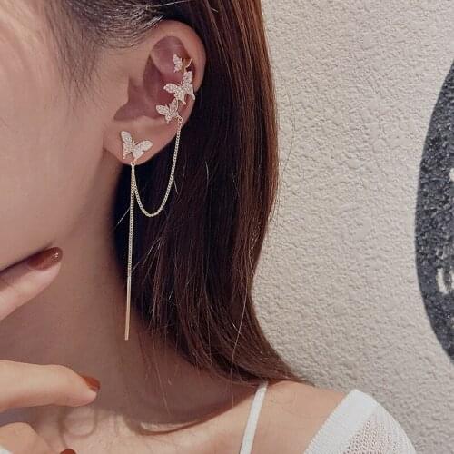 LOVOACC fairy full rhinestones butterfly tassel earrings for women mujer gold color alloy simulation wing drop earrings brincos