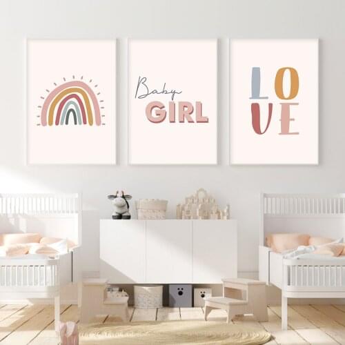 Love Rainbow Girl Personalized Babys Name Custom Nursery Wall Art Canvas Painting Picture Kid Bedroom Home Decor No Frame