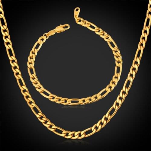 Men Jewelry Sets With Gold Color 5MM Classic Figaro Necklace Bracelet Chain Fashion Jewelry Set For Men NH1041