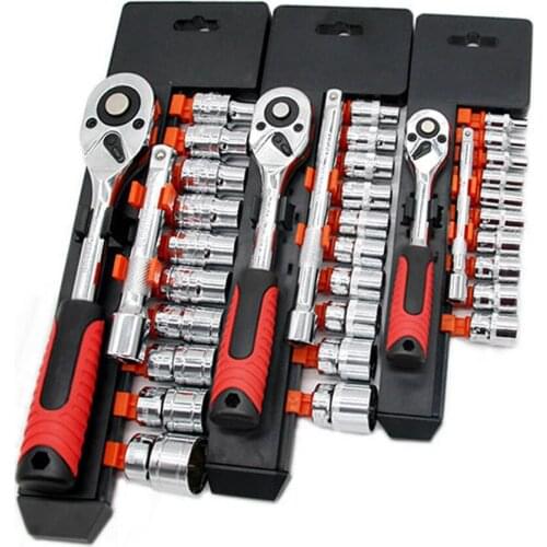12pcs/set Crv Quick Release Reversible Ratchet Socket Wrench Set Tools With Hanging Rack 1/4" 3/8" 1/2" Drive Sockets Set