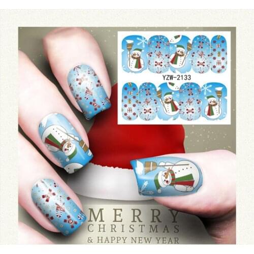 10pcs/set Christmas Nail Stickers Classic Santa Snowman Reindeer Christmas Tree Printed Full Stickers DIY Festival Nail Art