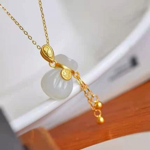 New Natural and Tian Jade Bag Pendant Exquisite 925 Silver Prayer Necklace Designed For Women Jewelry