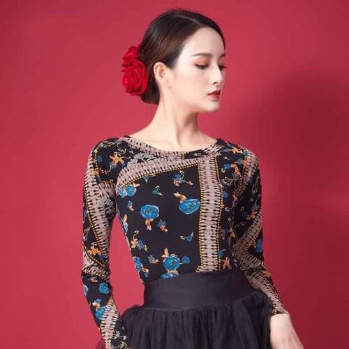 New Latin Dance Clothes Women Adult National Standard Dance Tops Long Sleeve Rumba Tango Samba Salsa Practice Shirt DQL5187