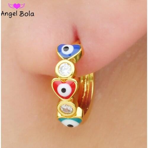 New Lucky Devil Eyes Golden Heart-shaped Feminine Charm Crystal Earrings Islamic Muslim High-end Jewelry Earrings Party Gifts