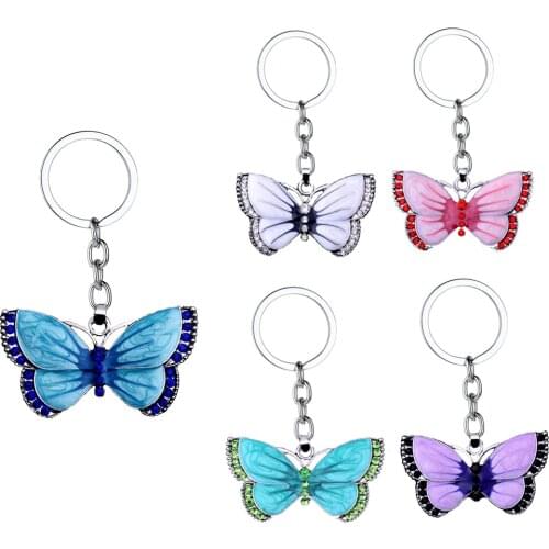 New Fashion Butterfly Key Chains Rings Crystal Rhinestone Butterfly Pendant Charm Jewelry Keychains Christmas Xmas Gift Keyring