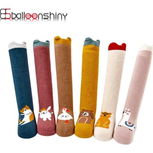 Balleenshiny New Fashion Cotton Baby Socks Winter Super Thick High Tube Childrens Socks Cartoon Animals Knee High Terry Socks