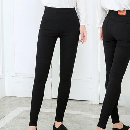 New High Stretch Waist Women Elastic Skinny Pencil Jeans Leggins Black Trousers Pants With Pocket 2020