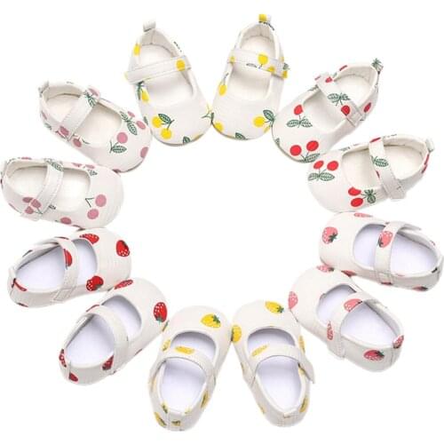 Baby Infant Girl First Walker Shoes Newborn Toddler Baby Cute Fruit Print Mary Jane Flats Non-Slip Prewalkers Shoes 0-12M