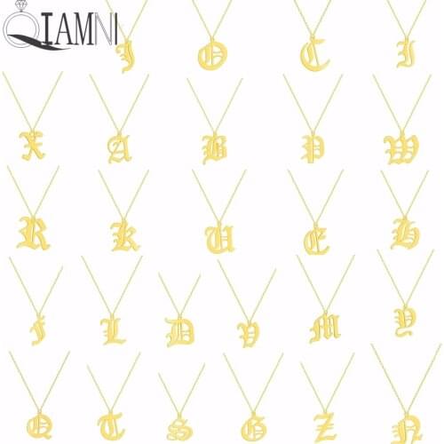 QIAMNI Old English Alphabet 26 A-Z Letter Pendant Necklace for Women Stainless Steel Capital Initial Necklace Birthday Gift