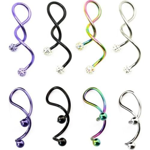 Showlove 1pc 14g Twist Barbell Piercing Earring Industrial Bar Ear Helix Tragus Catilage Studs With Crystal ball & Steel