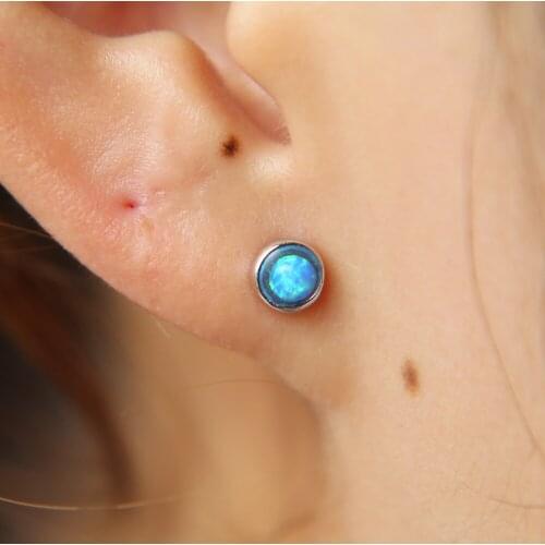 Red bllue fire opal GEM multiple piercing girl women mini minimalist delicate opal 925 silver stud earring