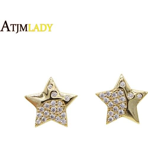 Gold color plated star cz cubic zirconia stud earring for girl women gift jewelry minimal sparking bling star earring christmas