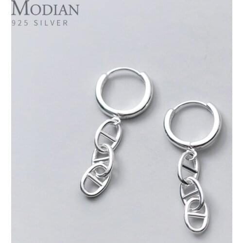 Modian New Design 925 Sterling Silver Geometric Oval Tassel Chain Hoop Earring for Women Fashion Simple Earring Fine Jewelry