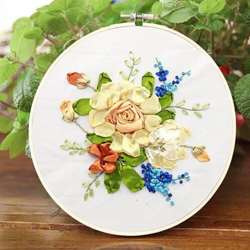 Embroidery Starter Kit DIY Floral Silk Ribbon Embroidery Kit Wall Decoration Flower Printed Pattern Embroidery Kits