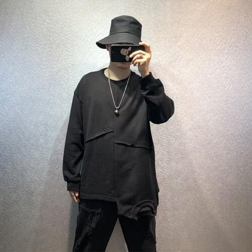 Men autumn new round collar splicing loose irregular and contracted joker urban youth fashion leisure loose big size sweatshirt