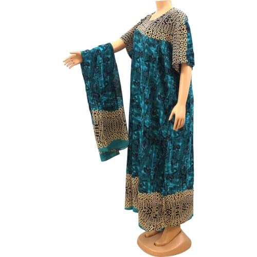 Green Color Floral Print Loose African Dresses O-Neck Short Sleeve Women Summer Bohemian Lomg Dresses for Ladies