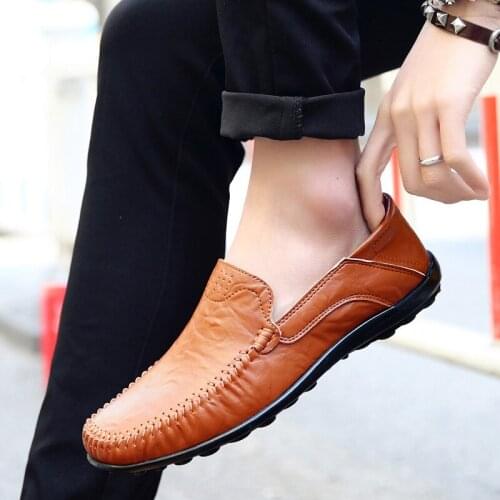 Genuine Leather Men Casual Shoes Italian Men Loafers Moccasins Slip On Mens Flats Breathable Hollow Out Male Driving Shoes