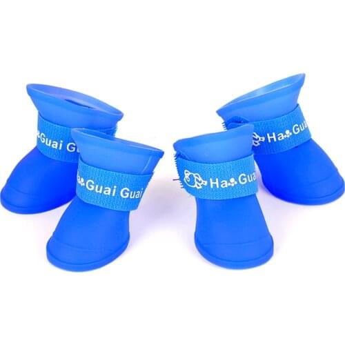 4pcs/Set Waterproof Pet Dog Shoes Blue/Black/Pink Rubber Rain Boots Shoes For Small Dogs Cat S/M/L