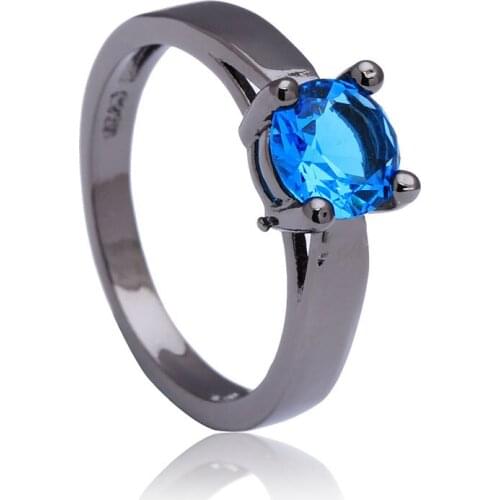 Hainon Cute Blue Round Cubic Zirconia Rings For Women Black Gold Color Party Engagement Rings Jewelry Gifts