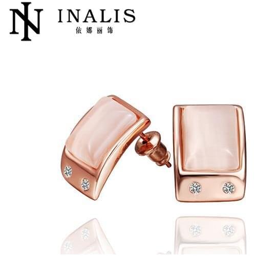 INALIS Top Quality Rhinestone Stud Earrings For Women Fashion Elegant Party Zircon Gold Color Jewelry E505