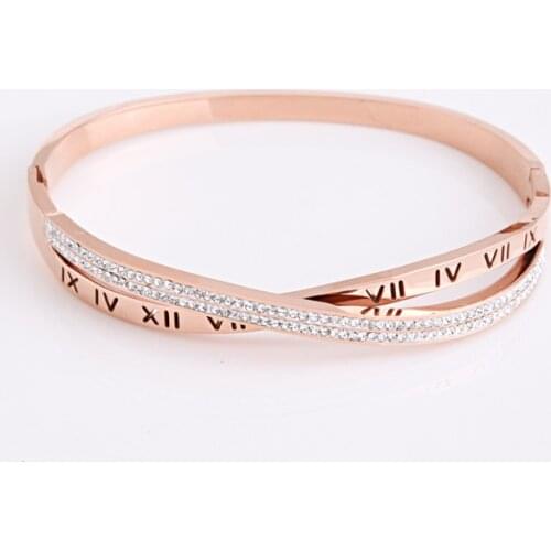 Wukaka Roman Number Woman Bangle With Stone Stainless Steel Bracelet For Woman Luxury Brand Design Jewelry