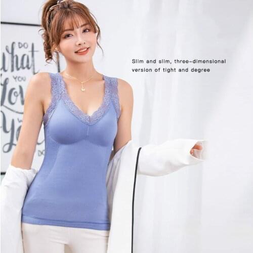 Women 2021 Autumn Winter Fashion Thermal Underwear Vest Tops Female Thicken Warm Bottoming Tops Ladies Slim Lace Vest Tops D431