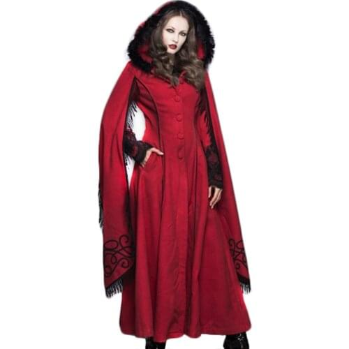 Steampunk Winter Hooded Coat Female Gothic Women Long Wool Cloak Trumpet Sleeves Tassel Cape Windproof Coats For Women