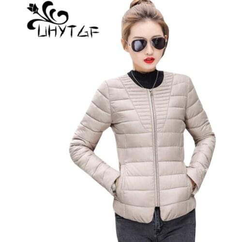 UHYTGF Winter Coat Women Fashion Down Cotton Jacket Female Thin Tops Pure Color Wild Padded Warm Plus Size Outerwear Ladies 67