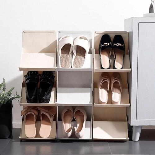 1Pcs Shoes Plastic Display Rack Assemble Shoes Hanger Boxes Stackable Small Shoe Cabinet Space-Saving Organizer Shoebox