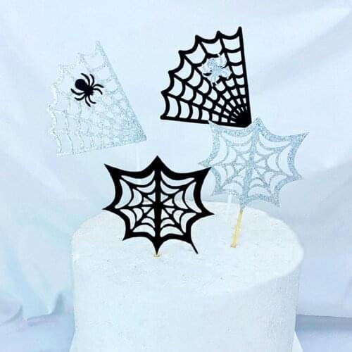 3/5pcs Halloween Horror Cupcake Insert Card Spider Web Plug-in Baking Cake Topper Dessert Inserted Card Birthday Party Decor