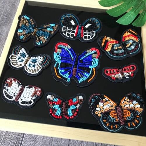 4pcs/lot Handmade beaded butterfly patches clothes DIY Patch applique for bag coat sweater sewing accessories