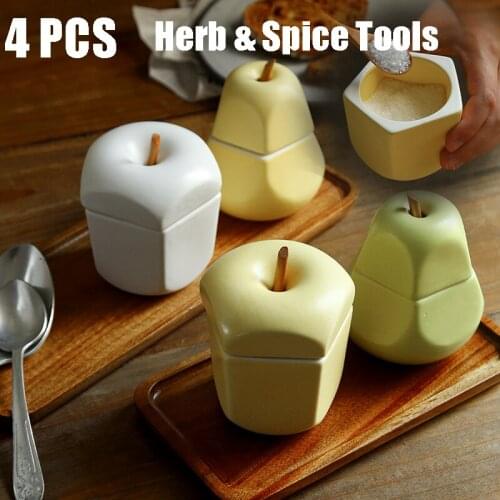 4 PCS Kitchen Accessories Set for Spices Creative Ceramic Tableware Apple Pear Liquid Salt Spice Jar Organizer Kitchen Gadgets