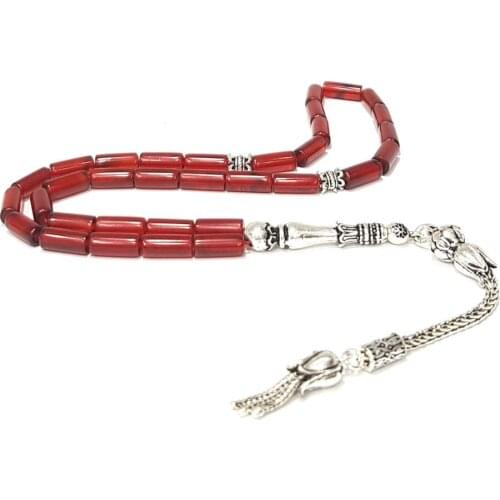 925 Sterling Silver Handmade Rosary with Amber Stone Natural Stone Beads Middle East Prayer Islamic Muslim Tasbih