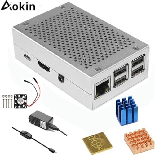 Aokin Aluminum Case Silver Metal Case + 5V / 3.3V Cooling Fan With Screws + Heat Sink Enclosure Kit For Raspberry Pi 3 Model B