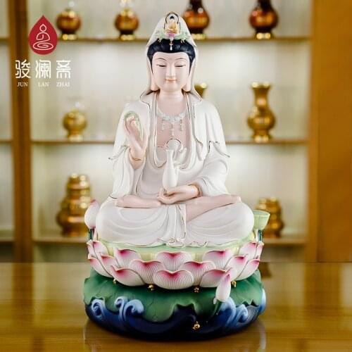 Avalokitesvara Offering Home South Sea Guanyin Bodhisattva Water Lilies Ceramic Buddha Ornament Collection Buddha Supplies