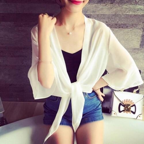 Womenv Short Chiffon Shawl Wraps For Women Summer Beach Sun UV Protection Cloth Lady Blouse Bolero Flapper Elegant Tops Blusas