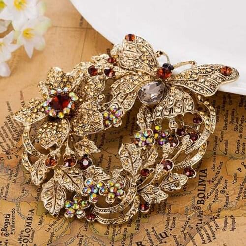 Big Size Butterfly Brooches For Women Wedding Accessory Nice Flower Brooch Pin Brand Rhinestone Crystal Hijab Pins christmas
