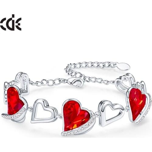 CDE Luxury Heart Shaped Red Crystal from Swarovski Bracelets & Bangles Fashion Women Jewelry Romantic Valentines Day Gift