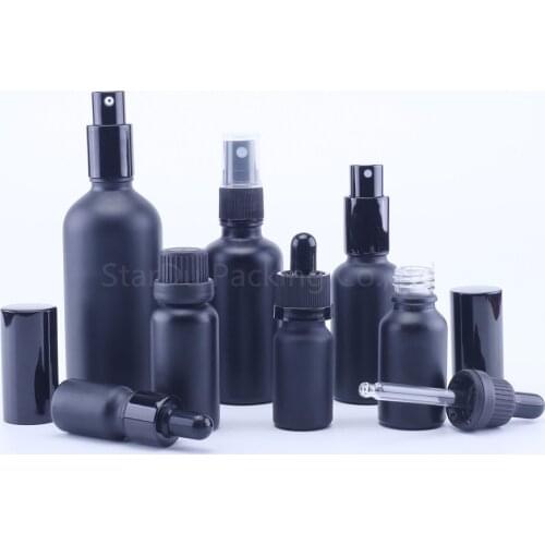 Black Glass Bottle 5ml 10ml 15ml 20ml 30ML With Dropper for essential oil, 50ml 100ml Matt Black Perfume bottles
